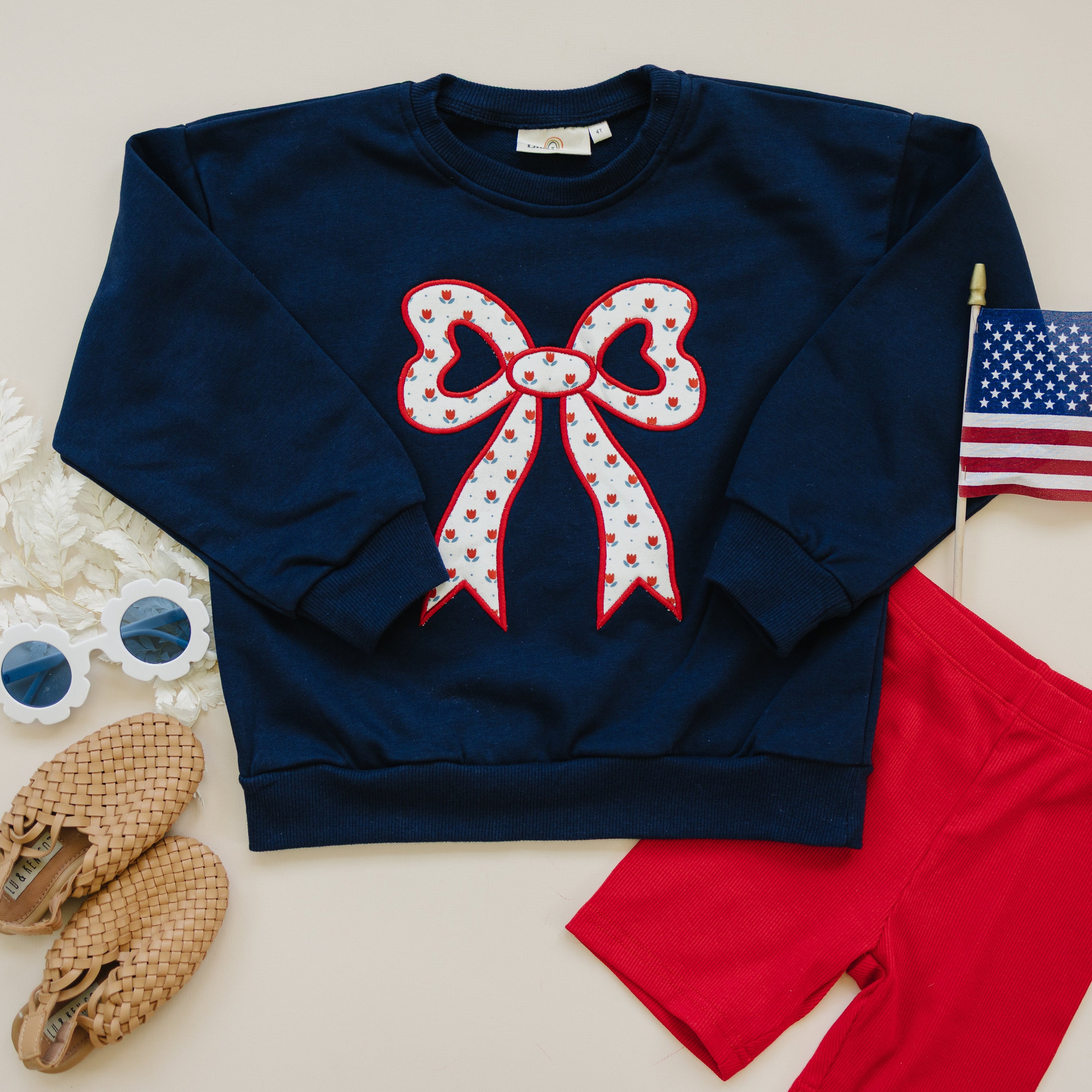 Tulip Bow Applique Crewneck Sweatshirt